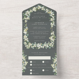 Grey Green Snowberry + Eucalyptus Wedding All In One Invitation