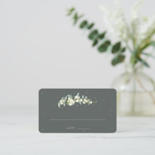 Grey Green Snowberry+Eucalyptus Wedding Flat Place Card