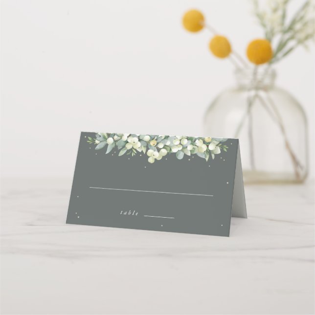 Grey Green Snowberry+Eucalyptus Wedding Place Card (Front)