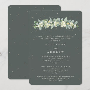 Grey Green Snowberry+Eucalyptus Wedding Rehearsal Invitation