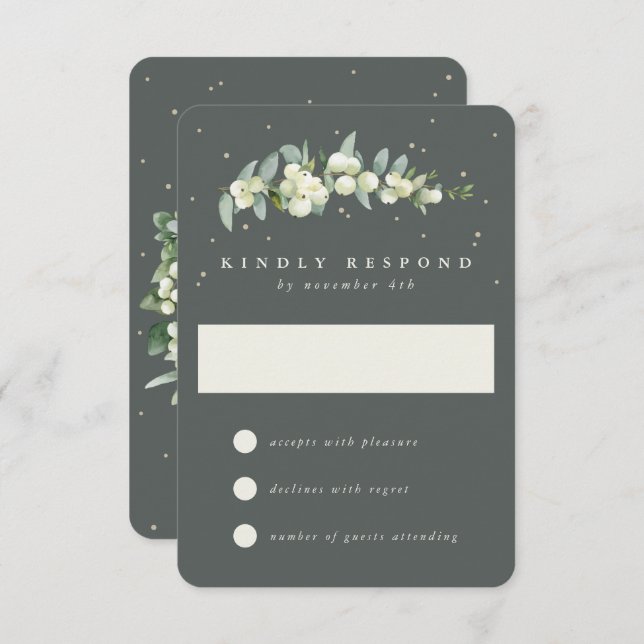 Grey Green Snowberry+Eucalyptus Wedding RSVP Card (Front/Back)