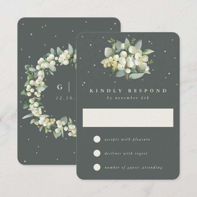 Grey Green Snowberry+Eucalyptus Wedding RSVP Card (Front/Back)