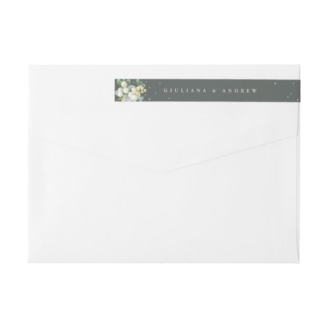 Grey Green Snowberry+Eucalyptus Wedding Skinny Wrap Around Label (Back)