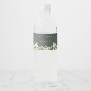 Grey-Green Snowberry+Eucalyptus Winter Wedding Water Bottle Label