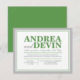 Grey & Green Wedding Reception ONLY Invitations