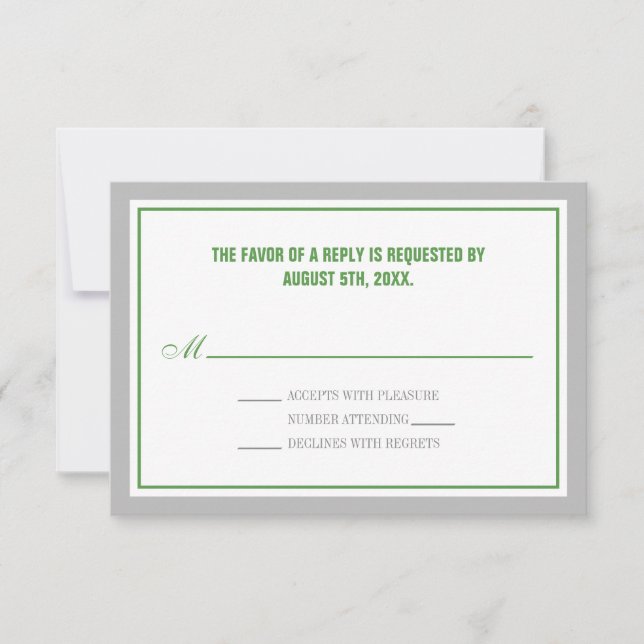 Grey & Green Wedding Reception RSVP Cards (Front)