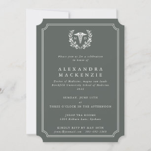 Grey-Green/White MD Caduceus Graduation Invitation