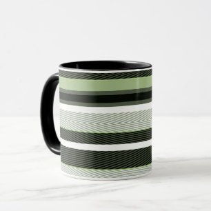 Grey, green, white stripes.  mug