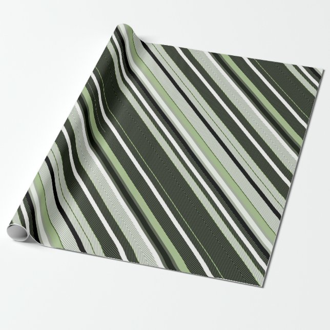 Grey, green, white stripes. wrapping paper (Unrolled)