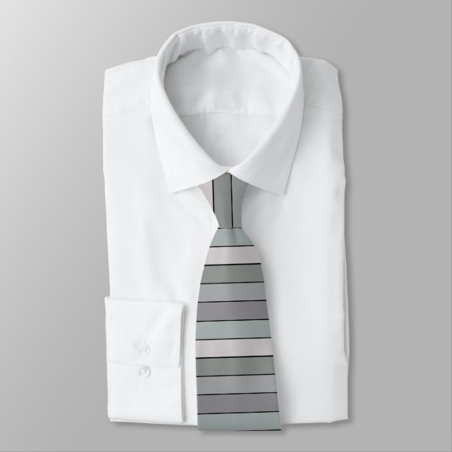 Grey Green With Black Stripes On Watercolor Paper Tie (Tied)