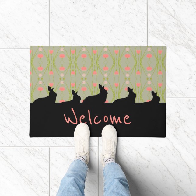 Grey Green With Bunny Silhouettes Doormat (Indoor)