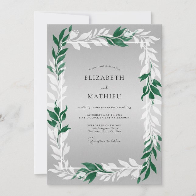 Grey Greenery Foliage Wedding Invitation (Front)