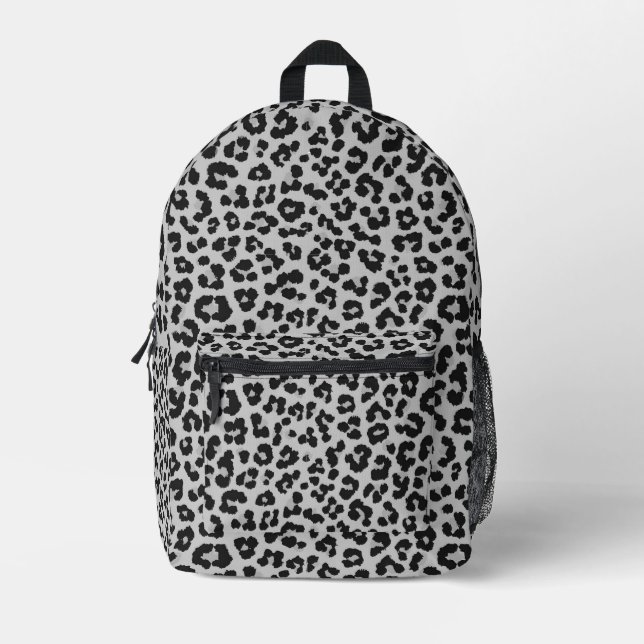 Grey Grey Ash Leopard Cheetah Animal Print Pattern Printed Backpack (Front)