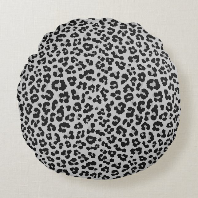 Grey Grey Ash Leopard Cheetah Animal Print Pattern Round Cushion (Front)