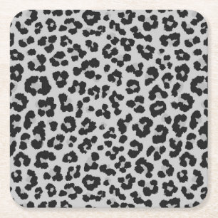Grey Grey Ash Leopard Cheetah Animal Print Pattern Square Paper Coaster