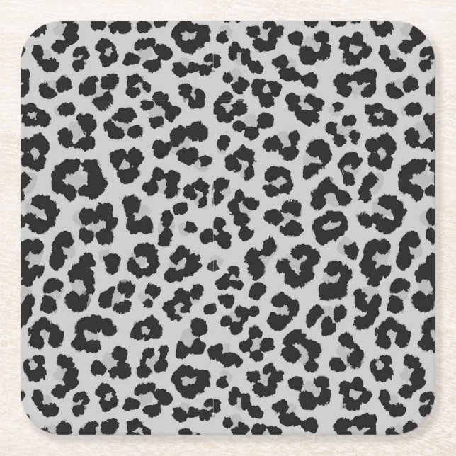 Grey Grey Ash Leopard Cheetah Animal Print Pattern Square Paper Coaster (Front)