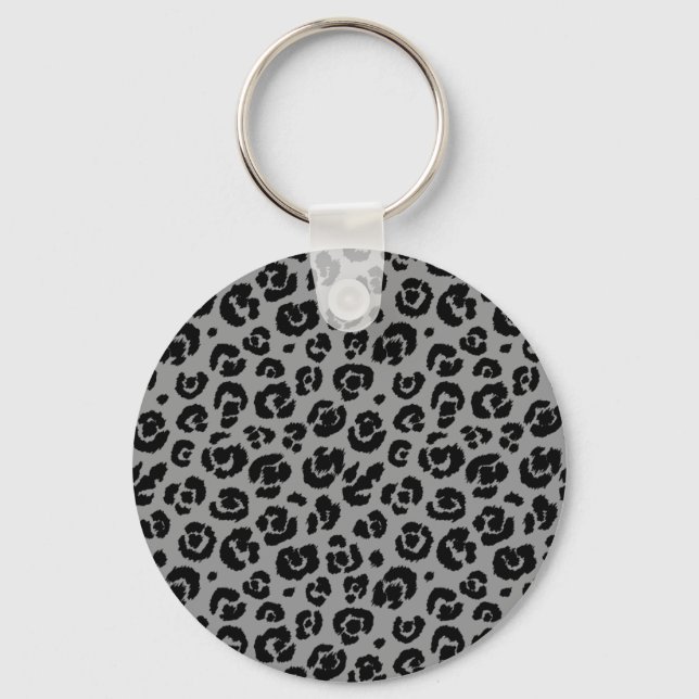 Grey Grey Black Leopard Print Key Ring (Front)
