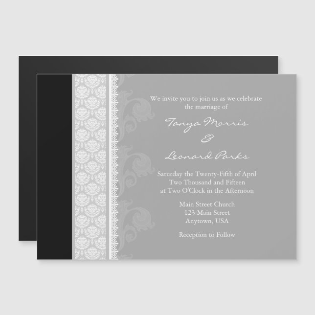 Grey Grey Black Modern Magnetic Wedding Invitation (Front/Back)