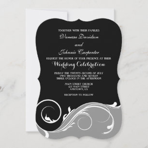 Grey Grey Black Swirl Bracket Wedding Invites