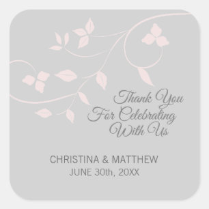 Grey, Grey Blush Pink Pastel Thank You Wedding Square Sticker