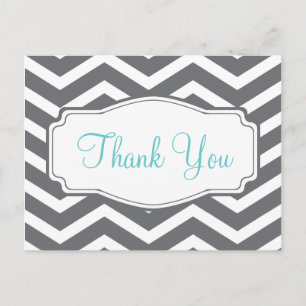 Grey Grey Chevron Thank You Postcard