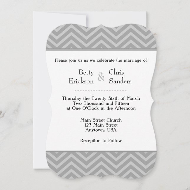 Grey Grey Chevron Wedding Invitations (Front)