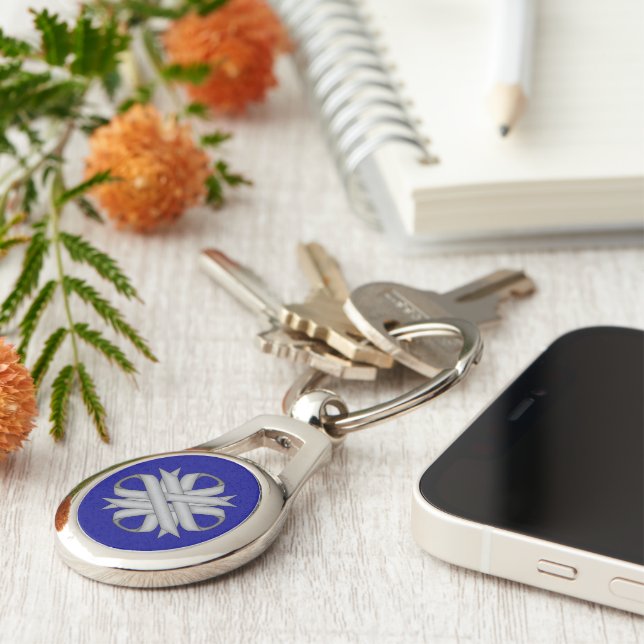 Grey / Grey Clover Ribbon by Kenneth Yoncich Key Ring (Side)