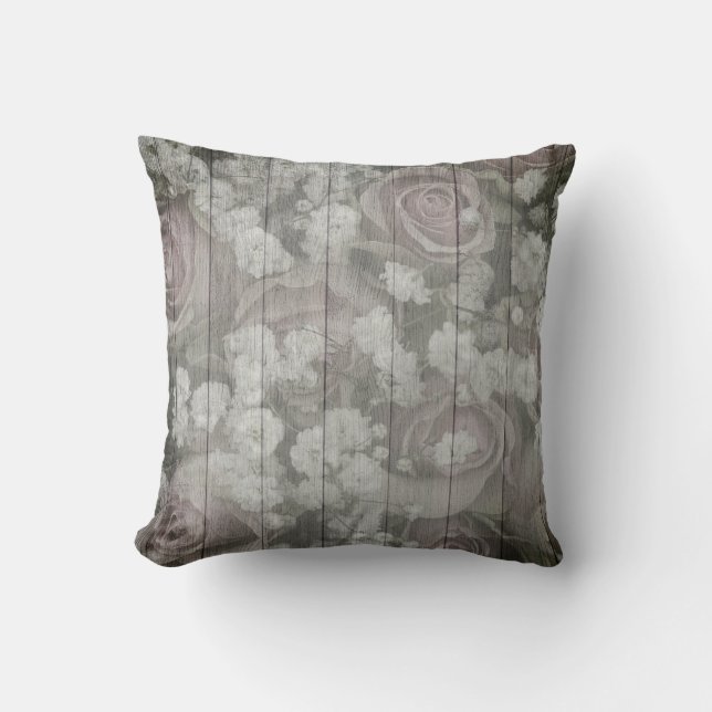 Grey Grey Country Chic Roses Cushion (Front)