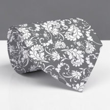 Grey Grey Floral Pattern Custom Necktie