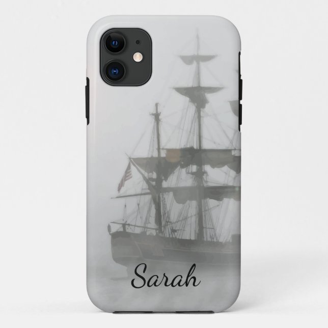 Grey, Grey Fog Pirate Ship Customise With Name Case-Mate iPhone Case (Back)