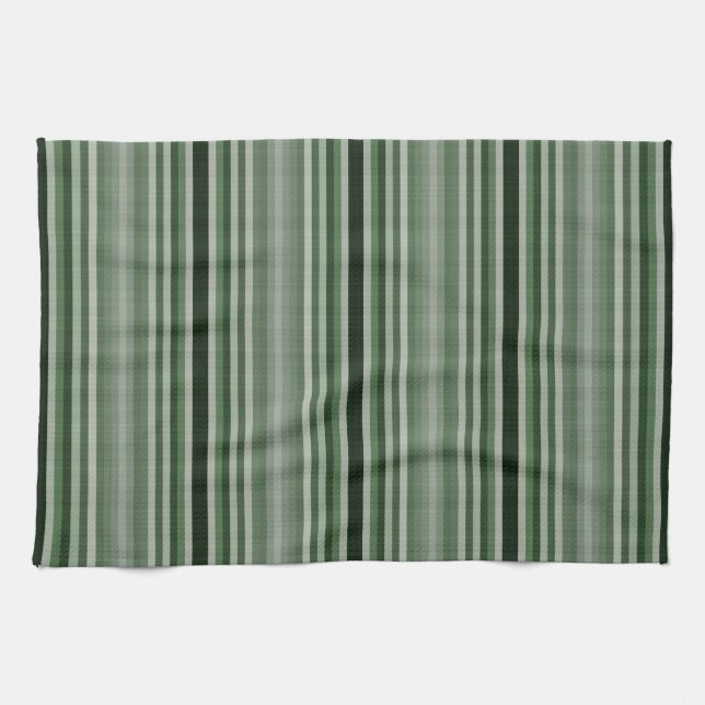 Grey Grey Green Stripes Tea Towel (Horizontal)