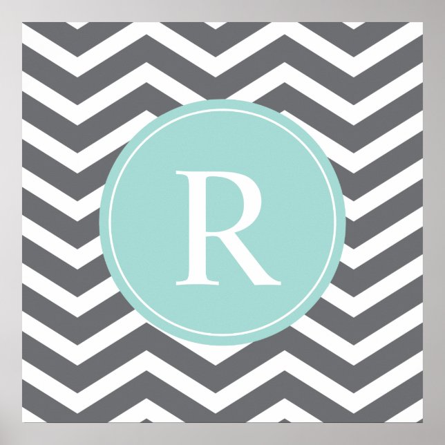 Grey Grey Mint Chevron Monogram Poster (Front)