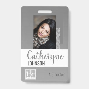 Grey Grey Ombre Logo Barcode ID Photo Template Badge