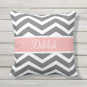 Grey Grey Peach Chevron Custom Name Cushion