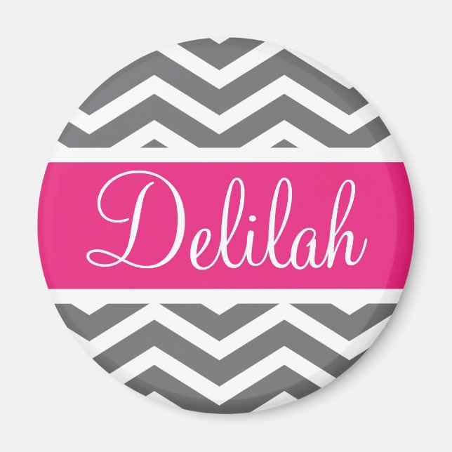 Grey Grey Pink Chevron Name Magnet (Front)