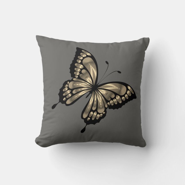 Grey grey silver butterfly cushion (Front)