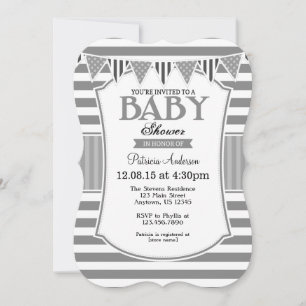 Grey Grey Stripes Baby Shower Invitation