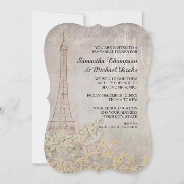 Grey Grey Vintage Paris Parisian Rehearsal Dinner Invitation (Back)