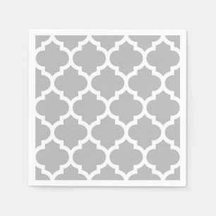 Grey Grey White Moroccan Quatrefoil Pattern #5 Napkin