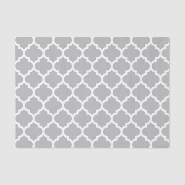 Grey Grey White Moroccan Quatrefoil Pattern #5 Tissue Paper (Front)