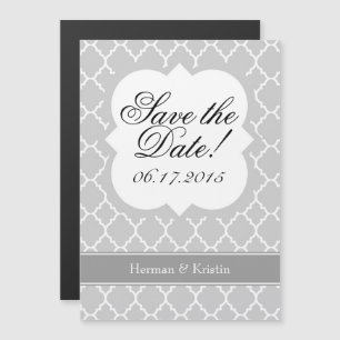 Grey Grey White Quatrefoil Save The Date Magnet