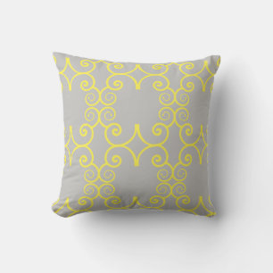 Grey grey & yellow abstract pattern solid back cushion
