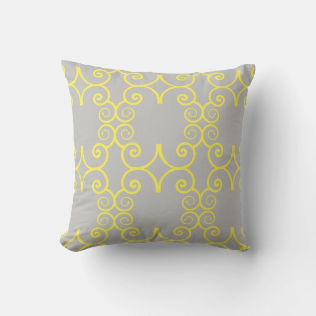 Grey grey & yellow abstract pattern solid back cushion (Front)
