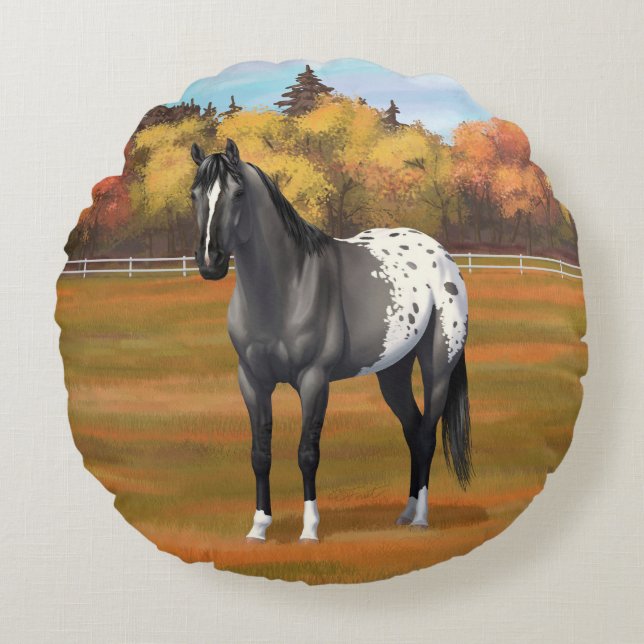 Grey Grulla Appaloosa Quarter Horse Stallion Round Cushion (Front)