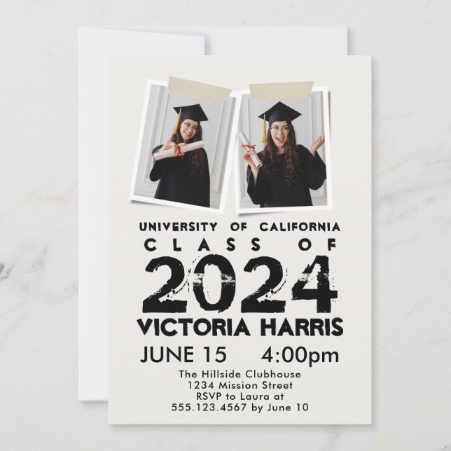 Grey Grunge 2 Custom Photo Fun Graduation Invitation (Front)