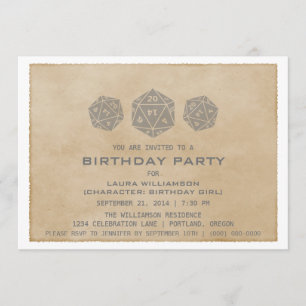Grey Grunge D20 Dice Gamer Birthday Party Invite