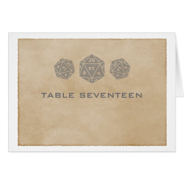 Grey Grunge D20 Dice Gamer Table Number Card (Front Horizontal)