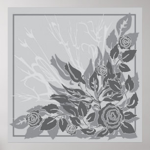 grey grunge roses poster
