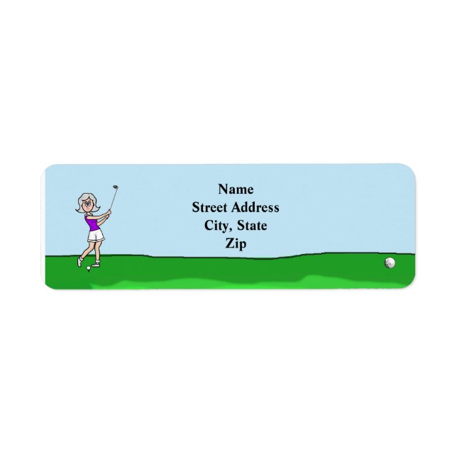 Grey Hair Female Golfer Return Address Label (Front)