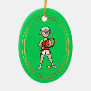 Grey Hair Female Tennis Player Ornament           